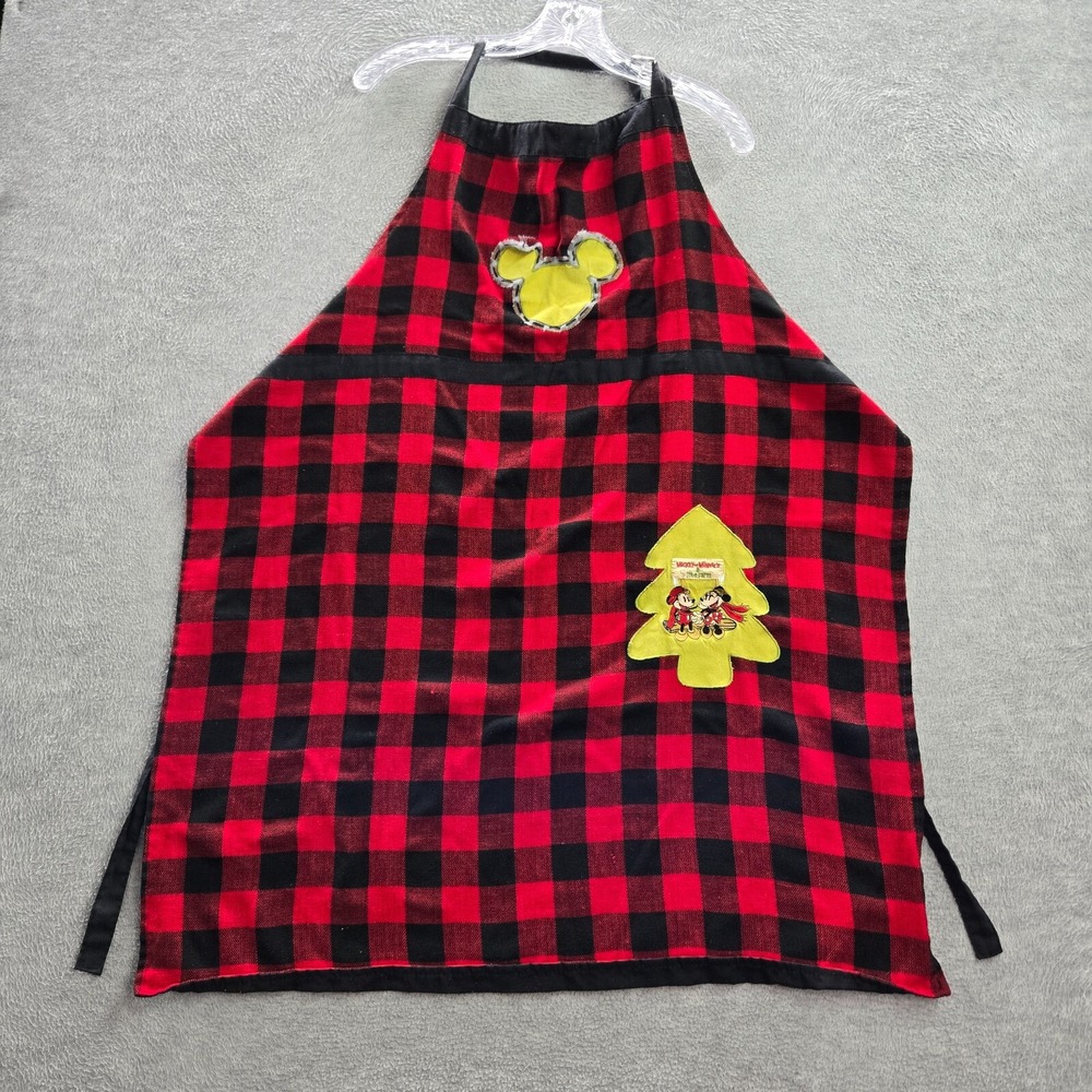Disney Parks Apron One Size Red Check Mickey Minnie Mouse Tree Farm READ
